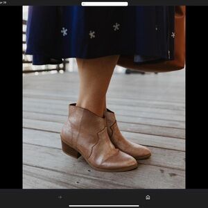 Time and Tru Tan Ankle Booties with Stacked Heel